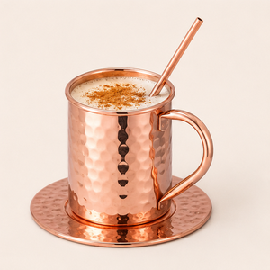 Handcrafted Pure Copper Moscow Mule Mugs Hammered Finish Solid Copper Cup Set with Straws & Coasters <b>Drinkware</b> for Cocktails - Product Image 4