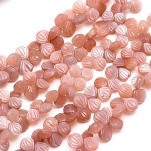 Perles de coquillage sculptées en pierre de lune naturelle pêche, perles de pierres précieuses sculptées à la main, perles de pierre de lune percées sur le côté pour la fabrication de bijoux 9-10mm - Product Image 4