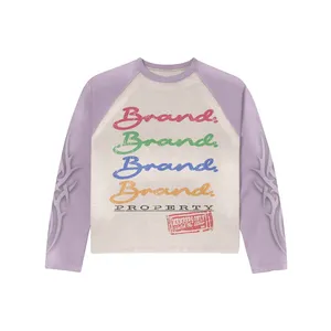 Camiseta de Manga Larga con Gráfico Vintage Personalizado |   Top de punto gofrado estilo grunge |   Fabricante de Mangas para Ropa Urbana OEM - Product Image 2
