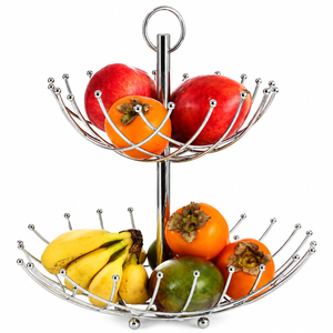 Modern 2 Tier Fruit <b>Basket</b> Chrome Metal Wire Fruit Stand Space Saving Kitchen <b>Storage</b> <b>Basket</b> Countertop Vegetable Bowl - Product Image 1