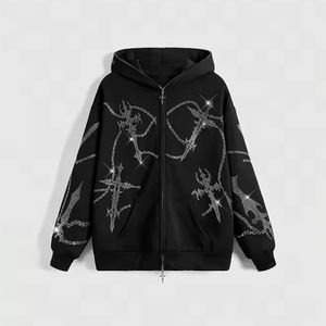 Meilleures sweats à capuche pour femmes en polaire avec logo personnalisé en strass, fermeture éclair intégrale, qualité supérieure, vente en gros directe usine - Product Image 2