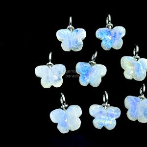 Pendentif Papillon en Pierre de Lune Arc-en-ciel Naturelle, Argent 925, Pierre Précieuse Sculptée à la Main, pour la Fabrication de Bijoux - Product Image 4