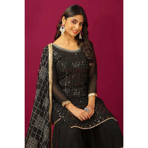 Top de Georgette Sintético de Diseño con Pantalones Plazzo y Dupatta para Salwar Kameez, Ideal para Fiestas - Product Image 6