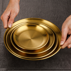 Plateaux de service personnalisés en acier inoxydable doré et argenté, assiettes à sushi, à collations, à fruits, mini-plats, assiettes rondes pour dîner – Vente en gros usine - Product Image 4