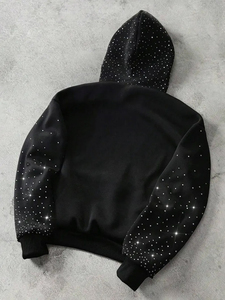 Heavyweight Oversized Zip Sparkle Diamond Rhinestone Mud Spray Wash Hoodie and Double Waist Sweatpants Tracksuits Sweatsuits Set - Product Image 2