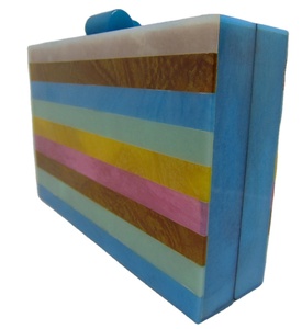 Women's Fashion Shoulder Bag Clutch Purse with Horizontal Stripe Wood Resin <b>Box</b> <b>Canvas</b> Lining Elegant Evening Handbag - Product Image 1