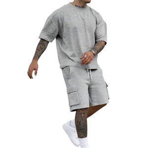 Nouveaux ensembles de costumes d'été pour hommes grande taille, deux pièces, respirants, t-shirt à manches courtes et pantalon, style streetwear, polyester/coton - Product Image 5