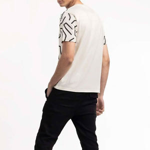 เสื้อยืดแขนสั้นพิมพ์ลายเส้นนามธรรมสีขาวดำสำหรับผู้ชาย เสื้อยืดคอกลมทรงพอดีตัวแบบลำลอง - Product Image 6