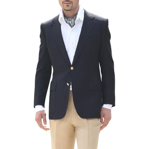 Blazer Classique Homme Bleu Marine à Boutons Dorés, Veste de Costume en Mélange de Polyester, Revers Cranté, Coupe Slim, Élégant et Décontracté, Manteau de Créateur pour Affaires - Product Image 1