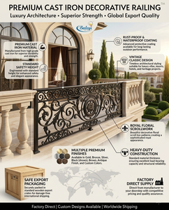 Decorative Traditional Wrought <b>Iron</b> & Cast <b>Iron</b> Balcony Railing with Ornamental Handrail for Outdoor Residential Villa Use - Product Image 2