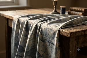 Tissu léger en coton pur imprimé Blue Tree Life, écologique, style textile fait main, mode - Product Image 3