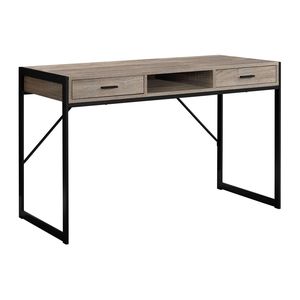 Contemporary Modern 48\"L Home <b>Office</b> Laptop Computer Desk with Storage <b>Drawers</b> Brown Laminate and Black Metal - Product Image 2