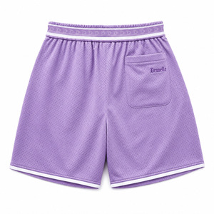 Shorts en maille lavande personnalisés pour hommes, style Y2K, baggy, streetwear, avec imprimé étoile en strass et ceinture jacquard - Product Image 4