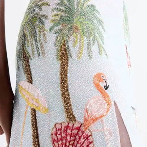 @ Beautiful & Stylish Short Dress with Fully Embellished <b>White</b> Crystal Glass Beads, Pearls Zari embroidery work for Party - Product Image 1