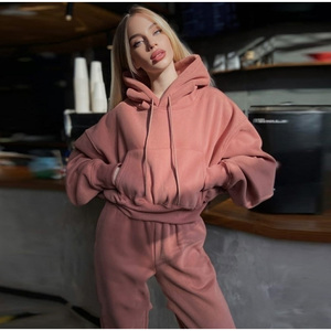 Women's Solid Hooded Winter <b>Tracksuit</b> Set Full Sleeve Loose Fit Cotton Sweatshirt and Pants Casual Outfit With Drawstring Closur - Product Image 5