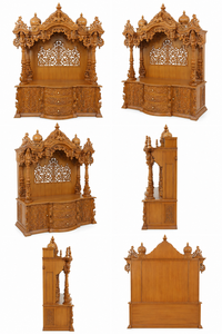 Buy Heavy Carved Sagwan Wooden Temple For Home Premium Hand-Carved Teak Wood Pooja <b>Mandir</b> with Storage Cabinet BuyPuja Temple Uk - Product Image 6