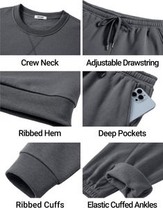 Modern Unisex Tracksuit 2 Piece Set <b>Crewneck</b> Sweatshirt Jogger Pants Premium Casual Everyday Wear - Product Image 3