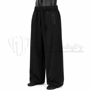 Pantalon de survêtement décontracté noir pour homme, taille élastique, poches latérales, coupe droite, léger, tissé, 100 % coton, écologique, respirant - Product Image 3