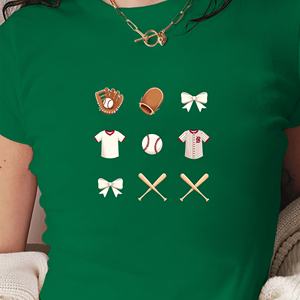 <b>Baseball</b> themed grid with bows <b>women's</b> fashion short <b>t</b>-<b>shirt</b> - Product Image 2