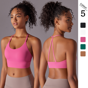 Women's New Nylon Beauty Back Cross Strap Sports Bra Solid Color 180 Grams Breathable Fitness Yoga Running Wear - Product Image 2