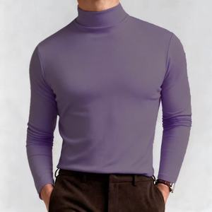 Suéter de Cuello Alto Morado para Hombre, Manga Larga, Tejido de Punto, Color Sólido, para Otoño - Product Image 5