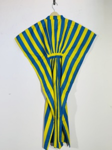 Vestido Maxi a Rayas Azul y Amarillo, Sin Mangas, Holgado, Informal, Tejido de Poliéster, Para Todas las Temporadas - Product Image 4