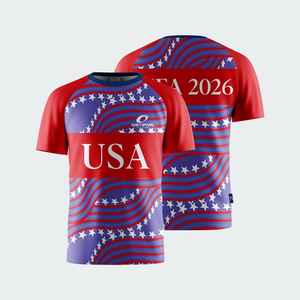 เสื้อแฟนฟุตบอลคุณภาพสูงปี 2026 สหรัฐอเมริกา ขายส่ง เสื้อคอกลม แขนสั้น แห้งเร็ว 100% โพลีเอสเตอร์ ดีไซน์ใหม่ ด้านหน้า - Product Image 3