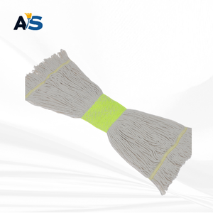 A&S Heavy Duty Natural White Cotton <b>Mop</b> Head with 5" Lime Green Head Band Loop End - Product Image 1