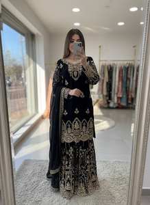 2026 Georgette Sharara Broderie et travail de sequins Luxe Vêtements ethniques Bollywood pour femmes Séchage rapide Mariages Vêtements indiens pakistanais - Product Image 5