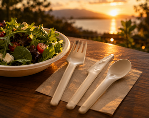 Vente en gros de fourchettes, couteaux et cuillères en papier jetables de 155 mm, couverts en papier jetables de 155 mm pour la restauration, les restaurants, les cafés, la livraison de nourriture - Product Image 1