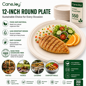 Eco-friendly Bagasse Dinner <b>Plate</b> Biodegradable Sugarcane Pulp Heavy Duty Party <b>Disposable</b> 12 Inch Round Compostable <b>Plate</b> - Product Image 5