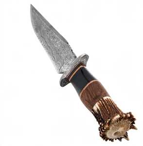 Couteau de survie à lame fixe en acier Damas fait main, manche personnalisé en bois de cerf, outil utilitaire de camping et de survie, type Bowie - Product Image 5