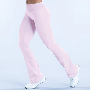 High Waist <b>Flared</b> <b>Leggings</b> <b>Women</b> Solid Pink Full Length Stretchy Yoga Pants - Product Image 1