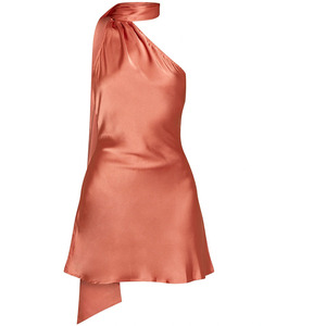 Elegante Vestido Mini de Satén de Un Solo Hombro para Fiesta, con Dobladillo Asimétrico, Ajustado, Sin Mangas, Cuello Halter, Color Liso, para Verano - Product Image 1