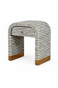 Mesita de Noche Premium Hecha a Mano con Incrustaciones de Hueso, Gabinete de Almacenamiento de Madera con Hermoso Patrón Decorativo Incrustado - Product Image 3