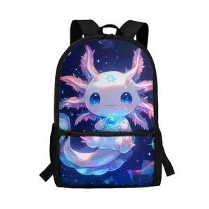 Cute Axolotl Print <b>Backpack</b> <b>Large</b> Capacity 14 Inch Laptop Bag Polyester Casual Travel School <b>Backpack</b> with Zipper Closure - Product Image 1