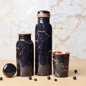 Pure Copper <b>Bottle</b> with Glass Set Traditional Drinking Set for Daily Hydration Home Kitchen and Gifting Use - Product Image 1