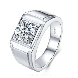 GRA Certified Round Brilliant Cut Moissanite <b>Ring</b> 925 Sterling Silver 18K Gold Plated Hiphop Unisex <b>Men</b> Wedding Band Jewelry - Product Image 4