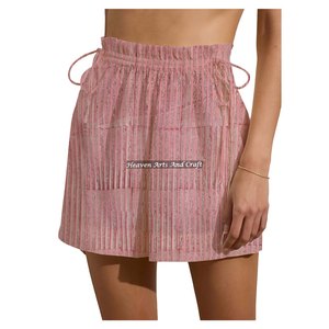 Shorts de week-end en coton imprimé Bagru avec cordon de serrage pour femme, vêtements de détente d'été, shorts de plage pour filles - Product Image 5