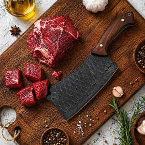 Custom Handmade Ambidextrous Modern Cleaver <b>Knife</b> with Carbon Steel Blade Wooden Handle Leather Sheath - Product Image 1