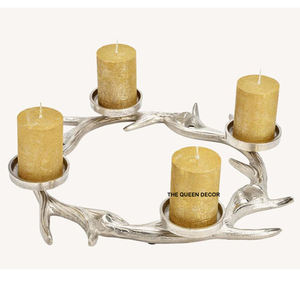 Pot à bougie unique en béton, finition argentée, design feuillage, porte-bougie en métal martelé, qualité exclusive, prix bas - Product Image 2