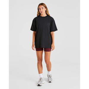 T-shirt de sport noir oversize pour femme, manches courtes, doux, léger et design, coupe décontractée, idéal pour la gym et l'entraînement. - Product Image 4
