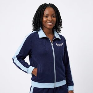 Chaqueta Azul Marino para Hombre con Ribete Azul Claro, Logotipo de Alas Bordado, Cierre de Cremallera, Ropa Deportiva Informal para Otoño - Product Image 6