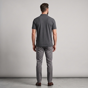 Polo à manches courtes gris pour homme, logo brodé, uni, décontracté, séchage rapide, tricoté en polyester, coupe classique - Product Image 4