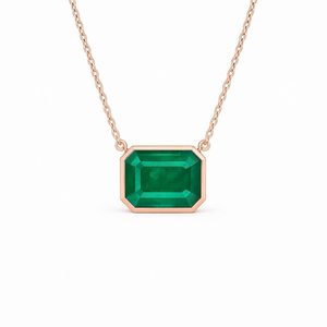 Collier en or 14 carats avec émeraude taille octogonale, serti clos, pierre de naissance de mai, bijoux de luxe, pendentif élégant pour femme - Product Image 2
