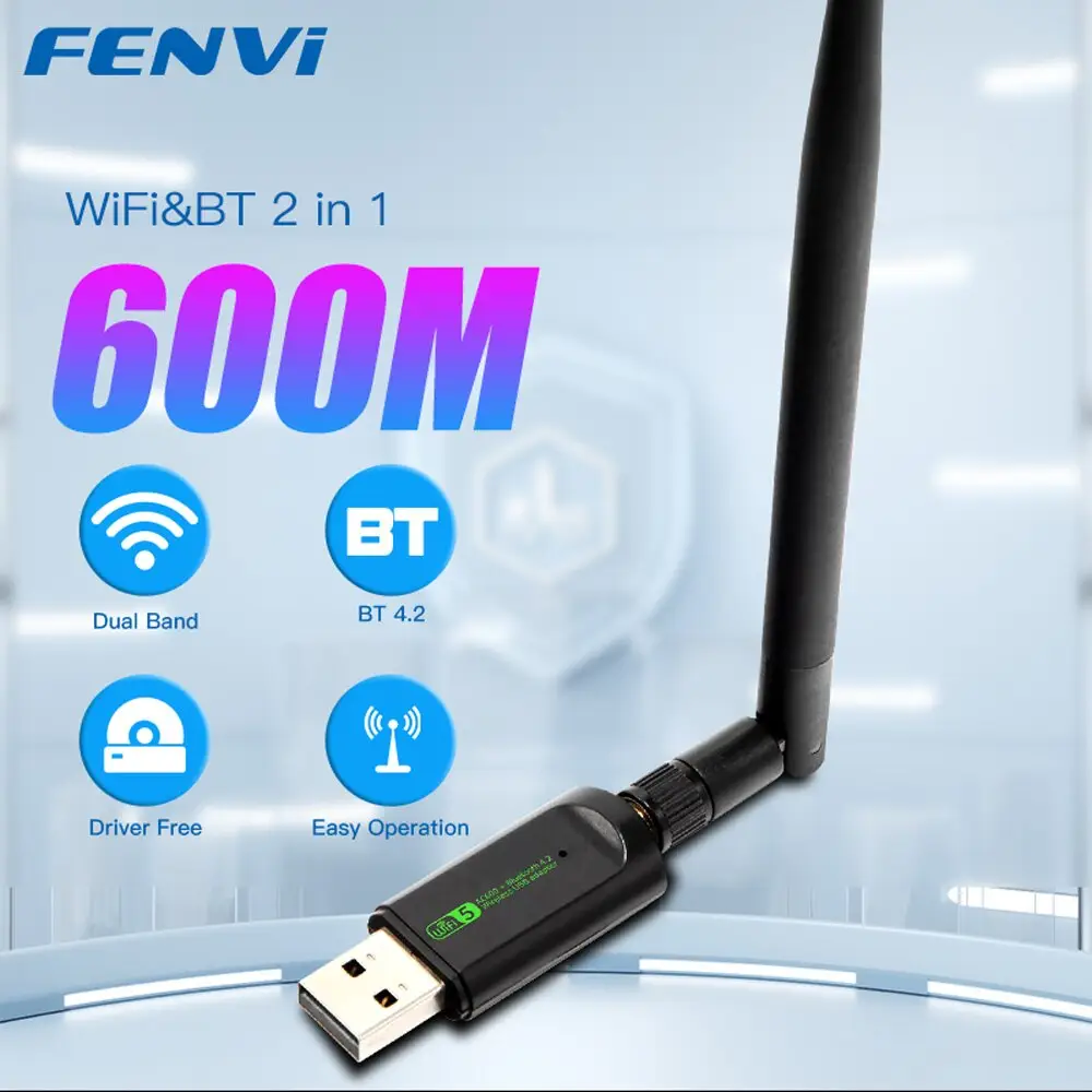 FENVI 600Mbps USB adattatore WiFi per Bluetooth 4.2 Dual Band 2.4G/5Ghz Wireless ricevitore esterno RTL8821CU Dongle per Win 7/10/11