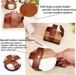 Wood Marble Coasters with Leather Holder White Stone with Gold Initials for Home Office - Product Image 3