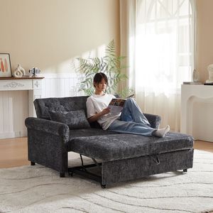 Divano Letto Moderno in Tessuto Chenille da 148 cm, con Schienale Regolabile e Design Classico, Grande Divano Imbottito Convertibile - Product Image 1