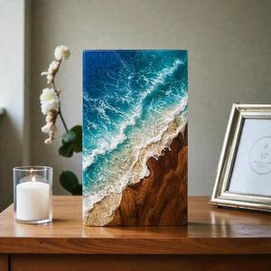 Ocean Wave Resin Art Urn Handcrafted Wood & Epoxy <b>Memorial</b> <b>Box</b> for human ashes medium size 9x5.5 inches urn <b>box</b> - Product Image 1