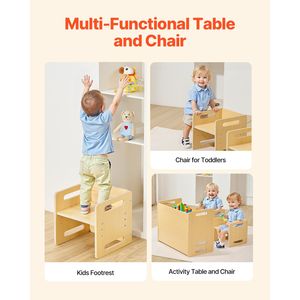 Montessori <b>Weaning</b> Table Chair <b>Set</b> Wooden Toddler Table and 2 Chairs Adjustable Height Montessori Chair - Product Image 3
